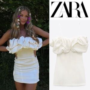 ZARA ✨ Satin Effect Fleurette Ruffle Mini Dress Size: Small/Medium